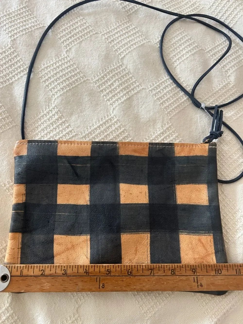 Pine & Boon leather crossbody bag soft, hand-painted leather zipper closure.